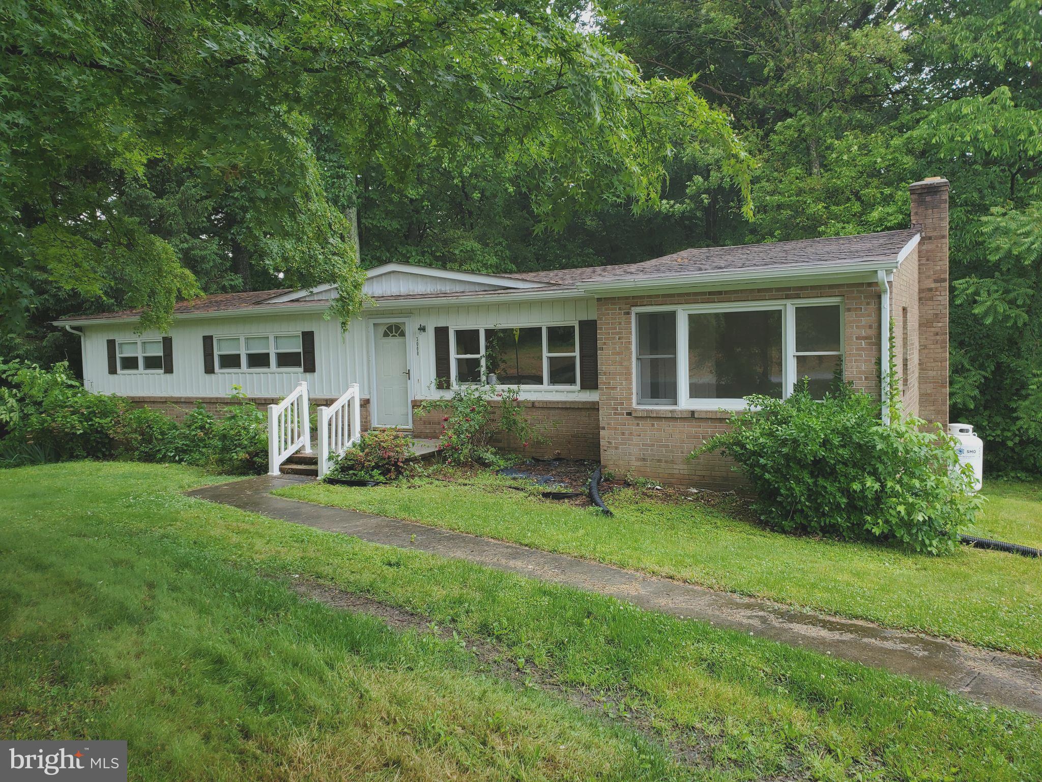 a front view of house with yard and green space