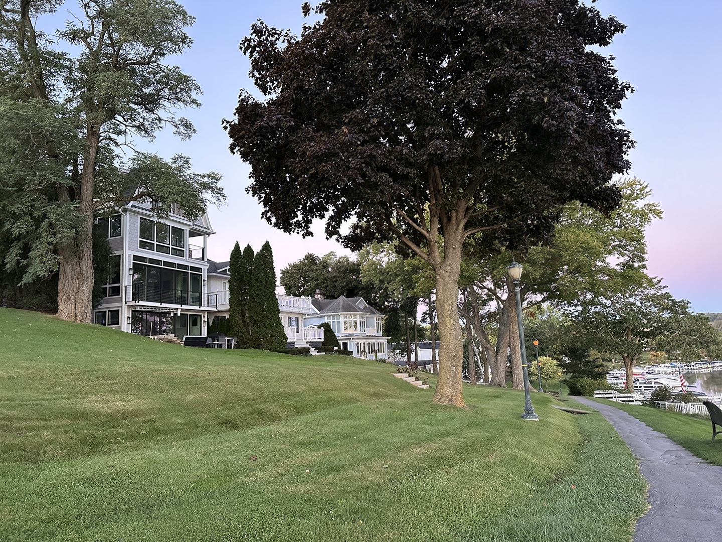 a view of a trees with a big yard and large trees