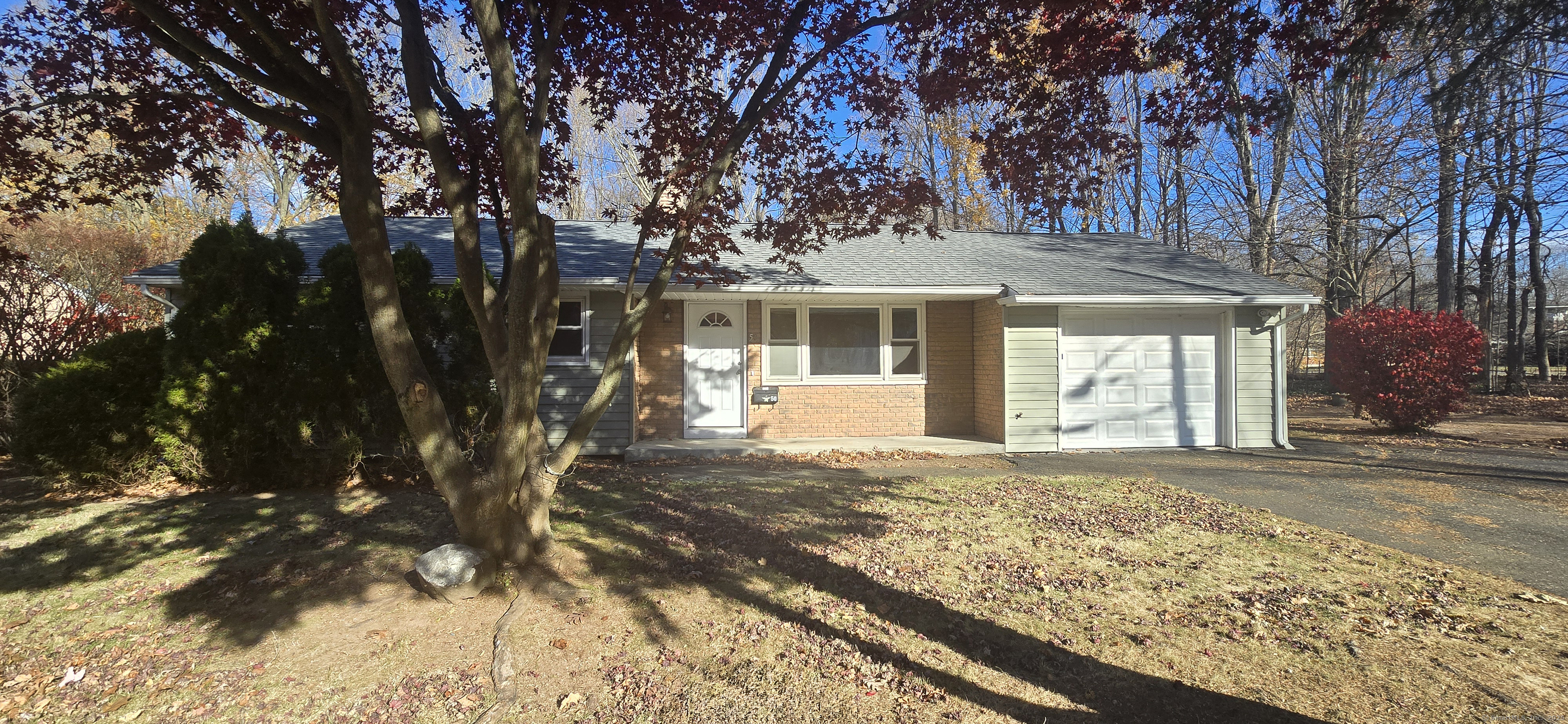 a view of a house with a tree in front