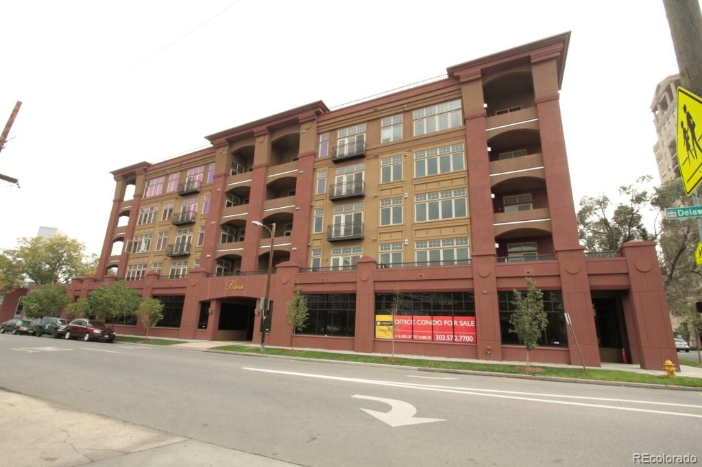 front view of an buildings with a street