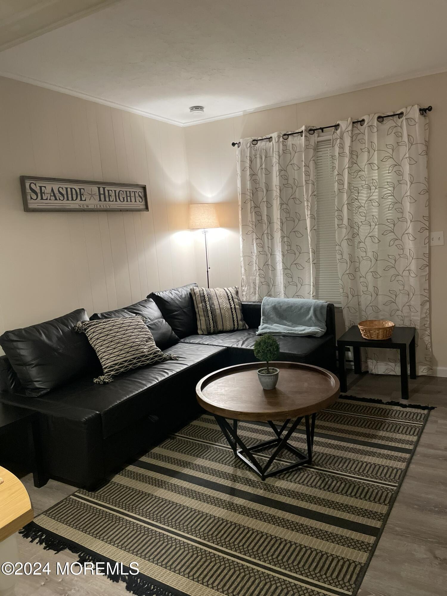 a living room with furniture and a rug