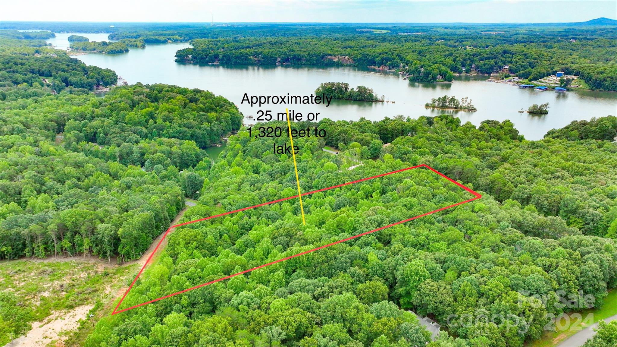 an aerial view of lake residential house with outdoor space and trees all around