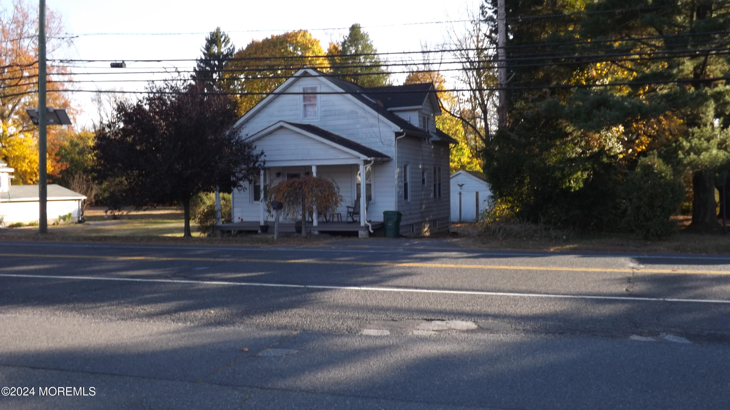 a view of a building and a street