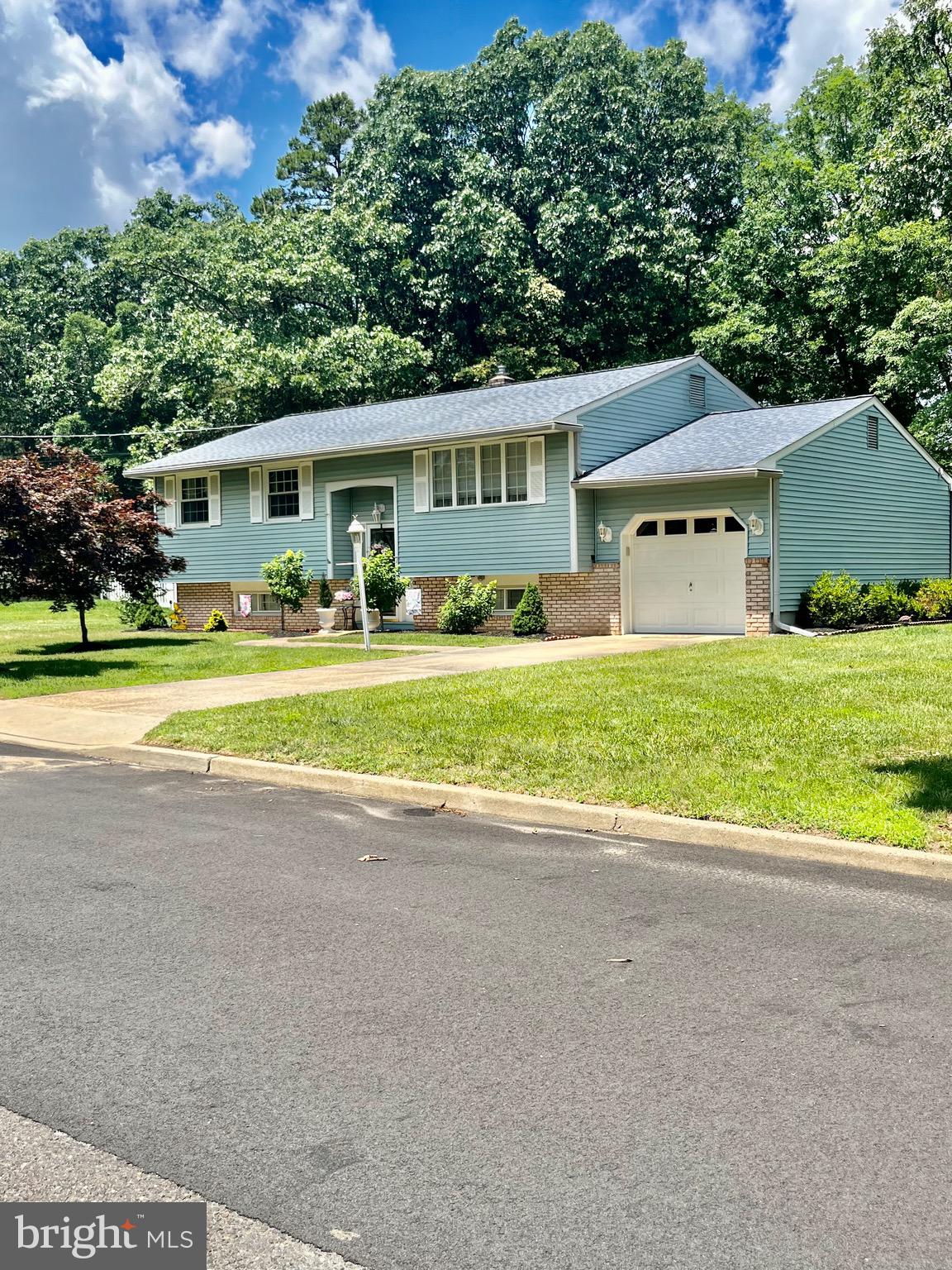 a front view of house with yard and green space