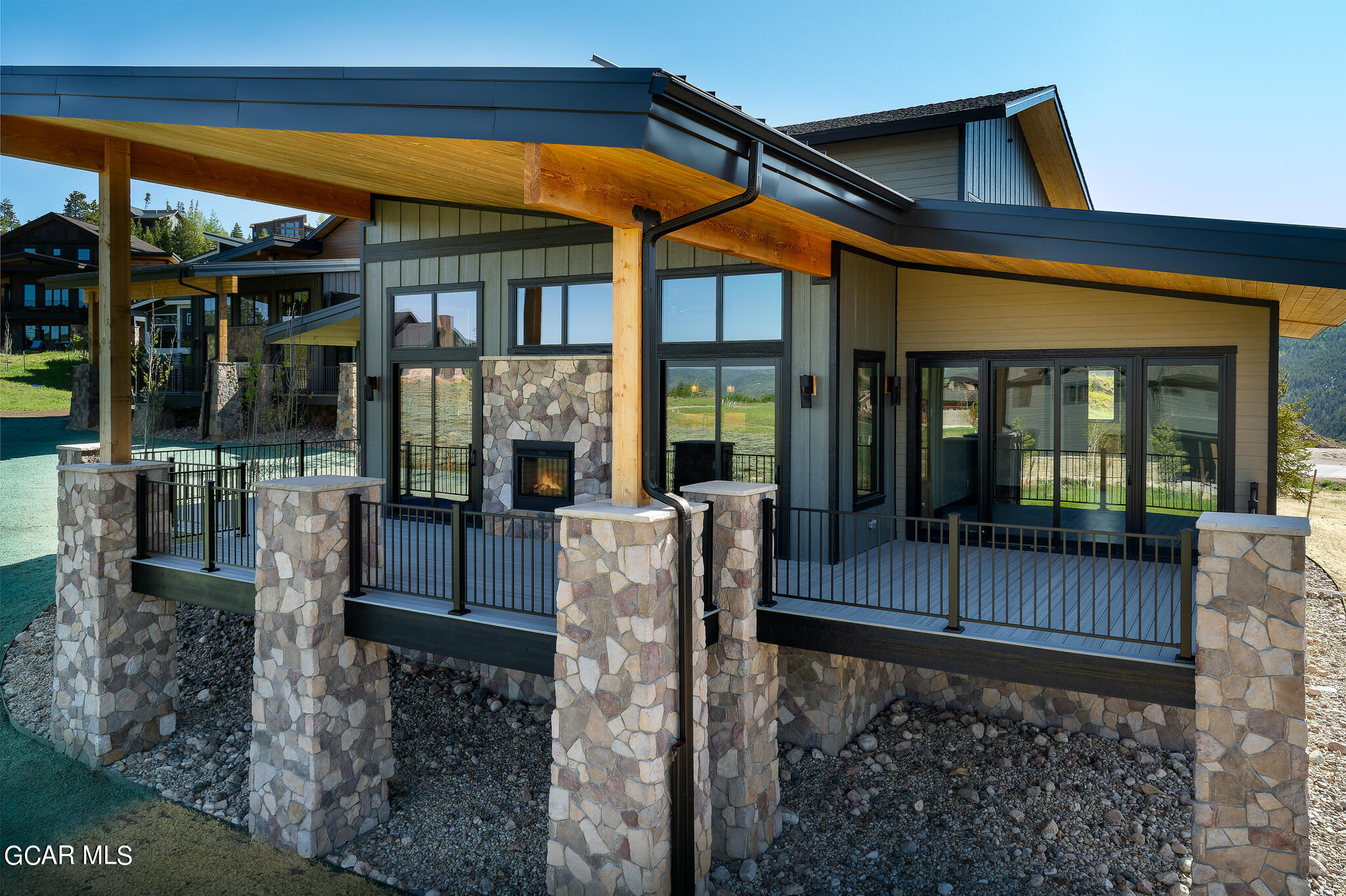 a view of a porch with a patio