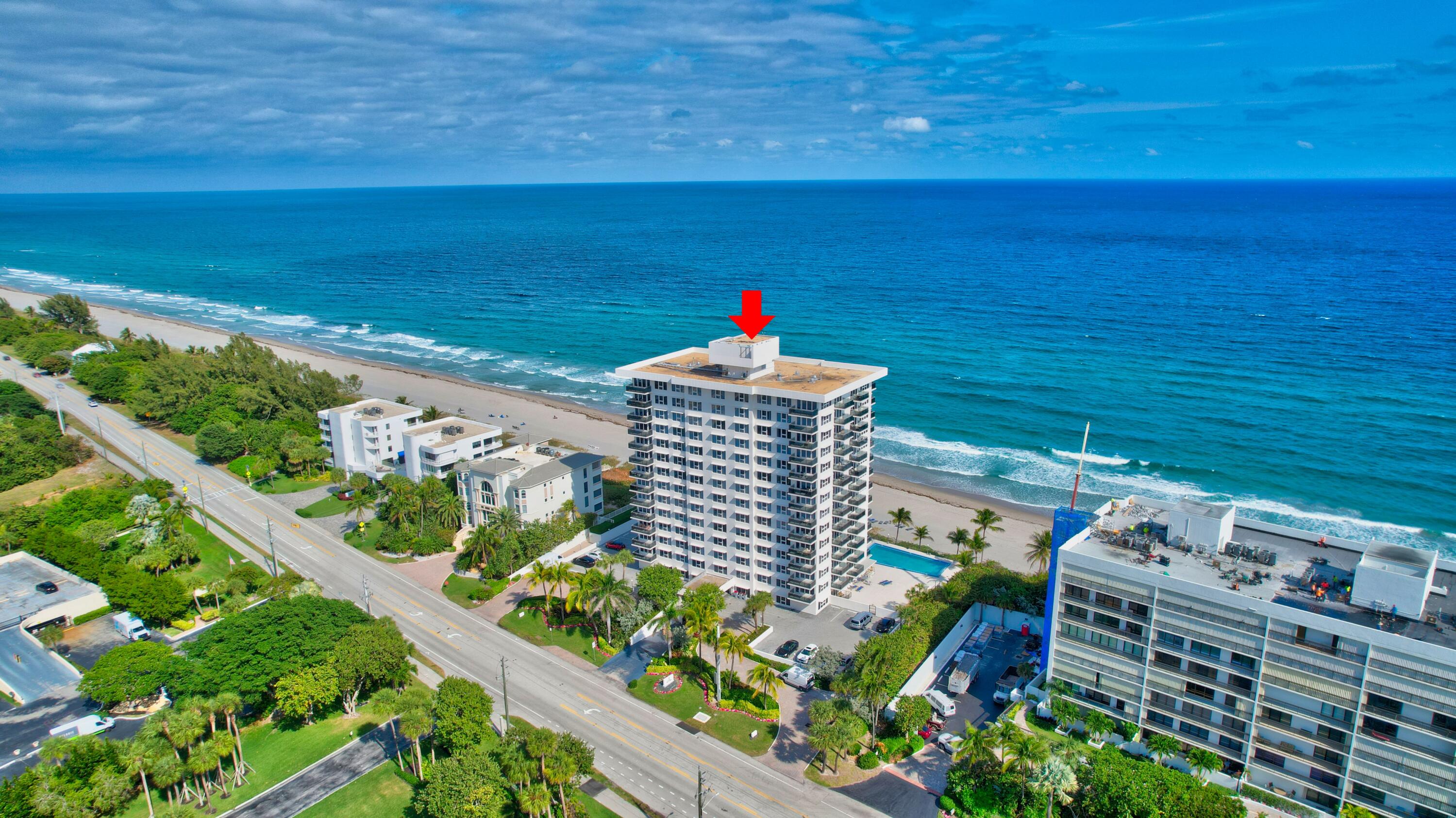 a street view with an ocean view