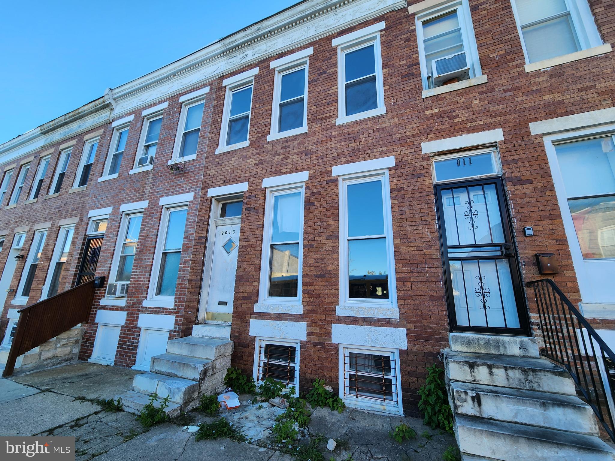 a front view of a brick building