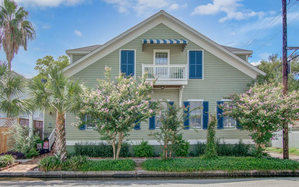 Galveston Historical home w/architectural details and elegant design, this residence offers a unique opportunity to own a slice of history while enjoying modern comforts. The home boasts a stunning curb appeal, highlighted by charming shutters adorning its numerous windows.