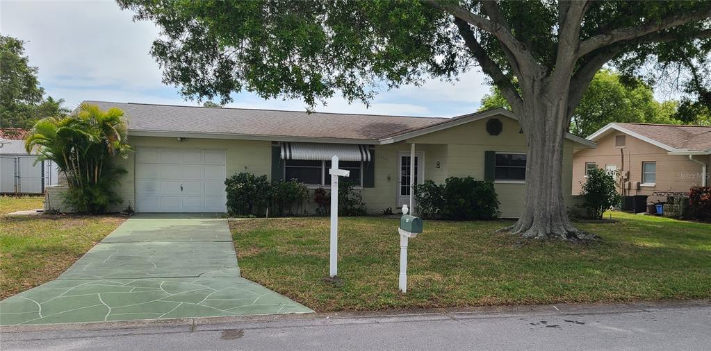 a view of a house with a tree in front of it