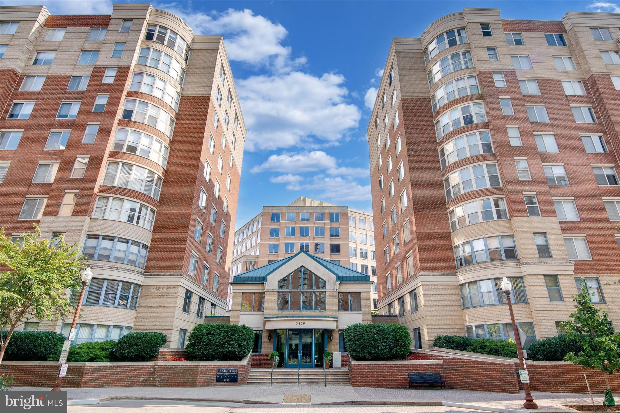 a front view of a multi story building