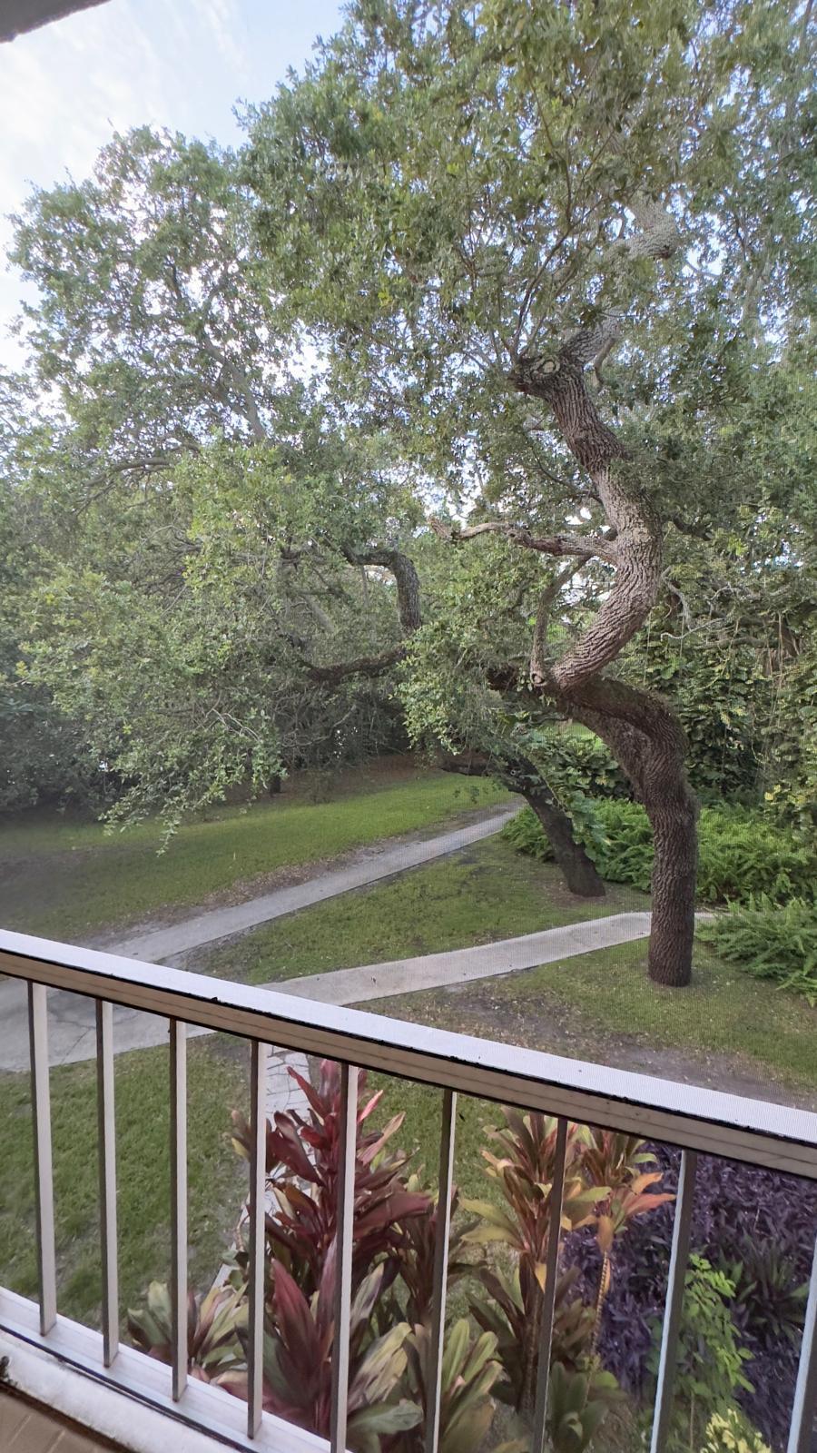 a view of a balcony with an outdoor space