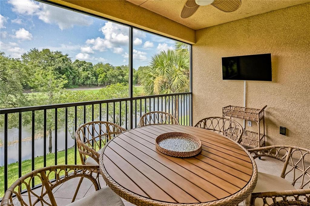 a view of a balcony with chairs