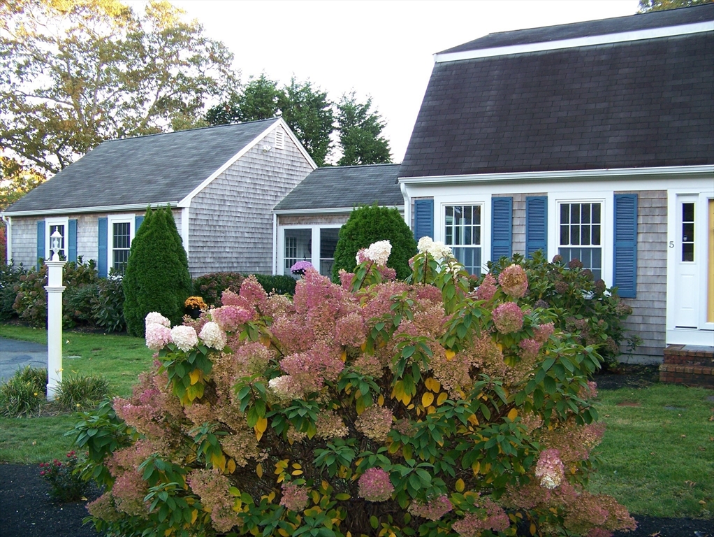 a front view of house with yard and outdoor seating