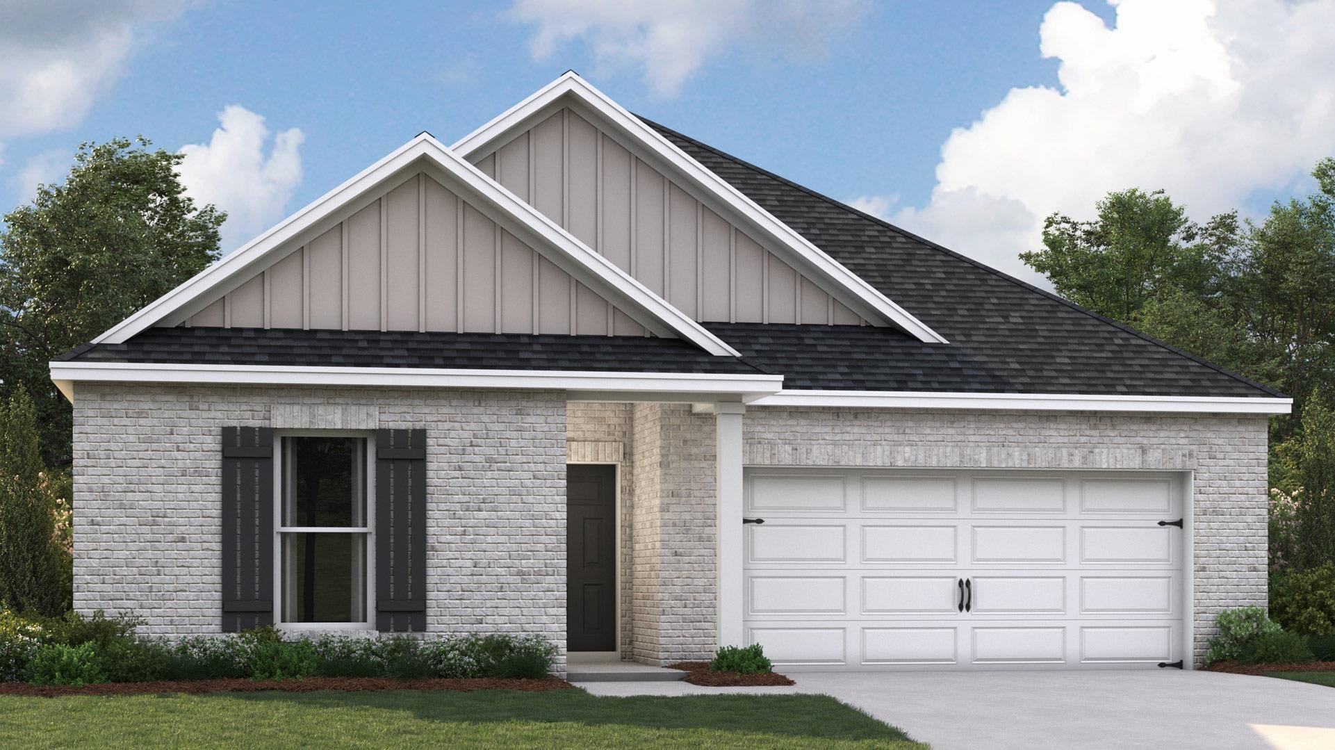 View of front facade with a garage and a front lawn