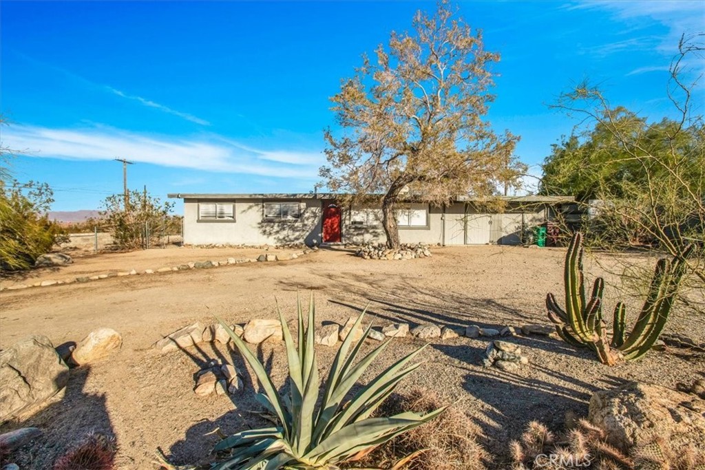 a view of a yard with wooden fence