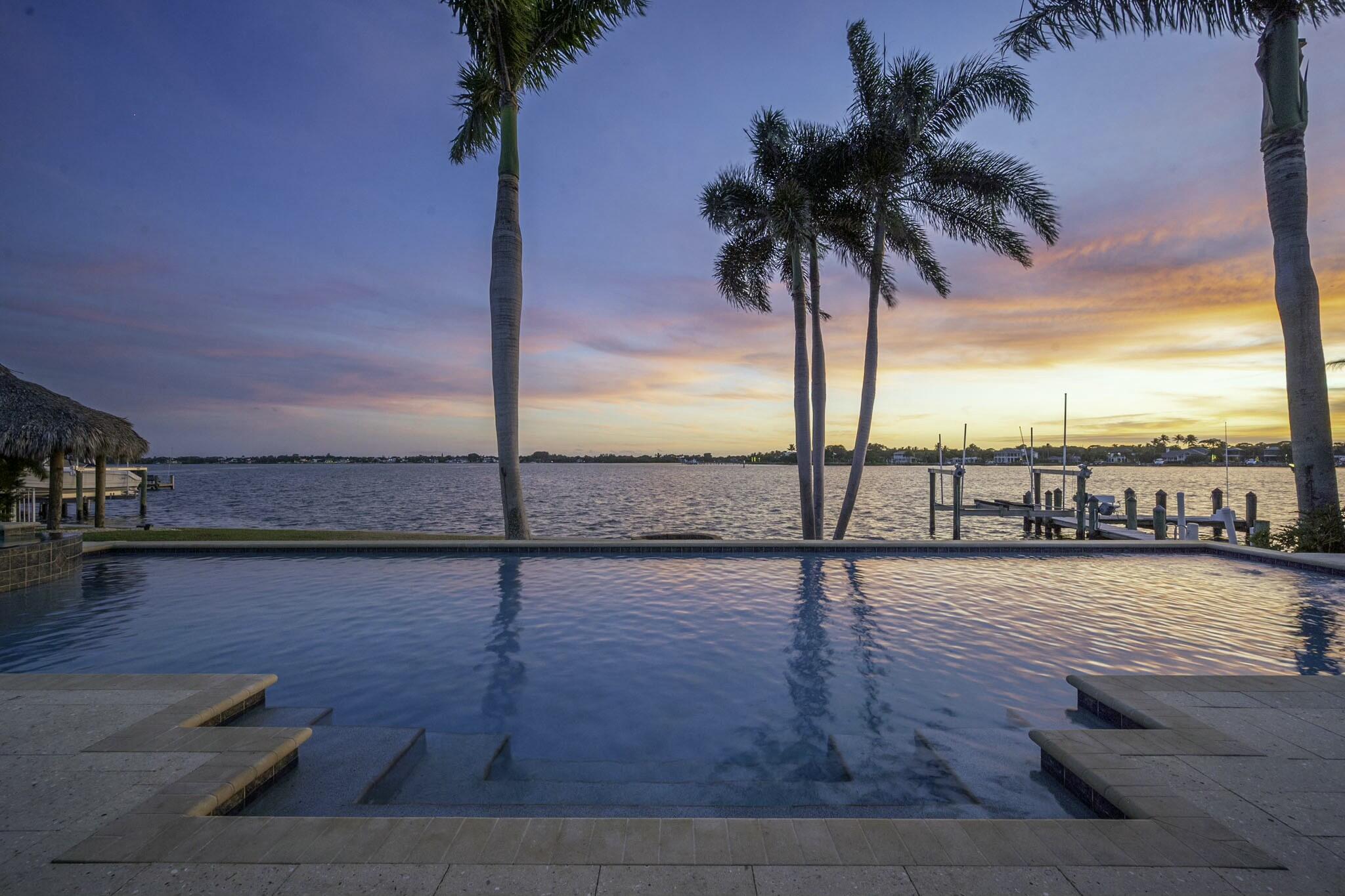 a view of ocean with palm trees