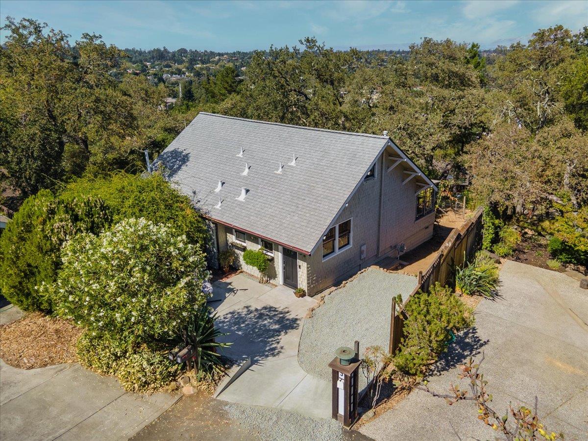 an aerial view of a house