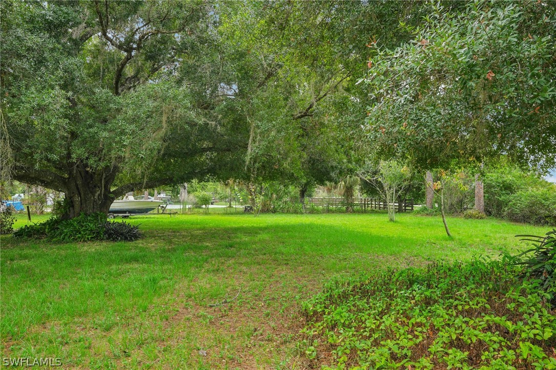 a view of green field with trees in the background