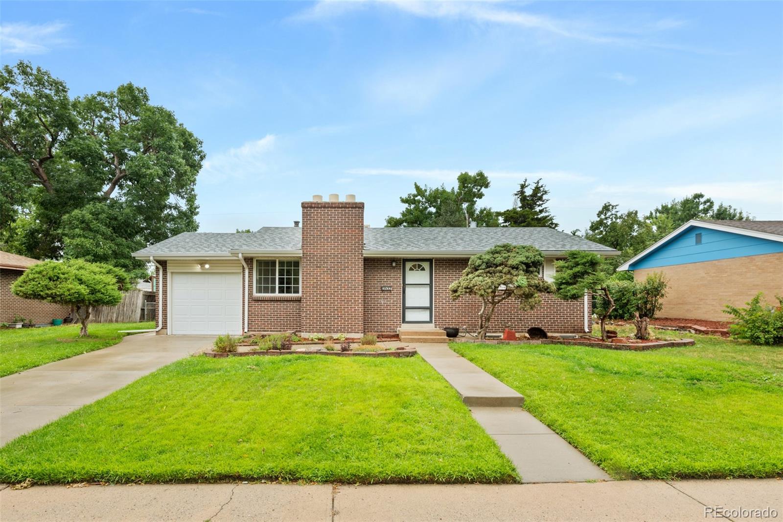 a front view of house with yard and green space