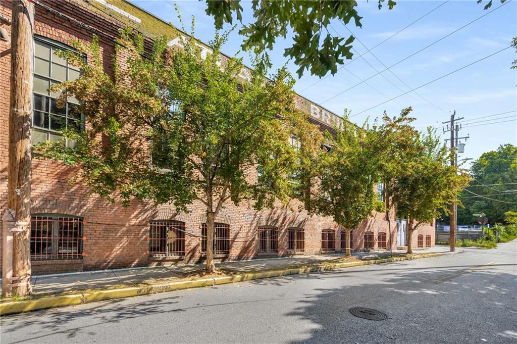 front view of a building with a street