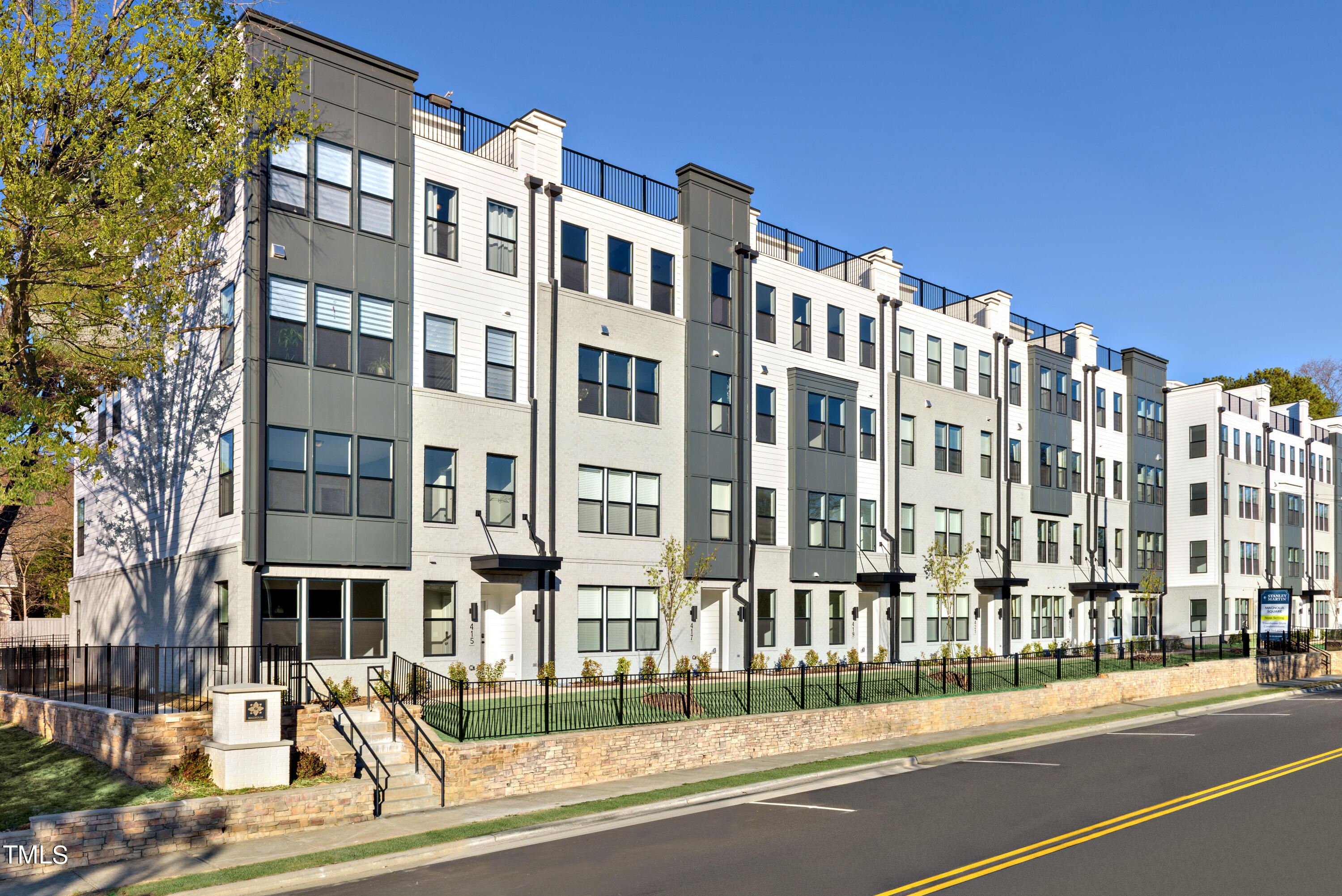 a view of a building with a street