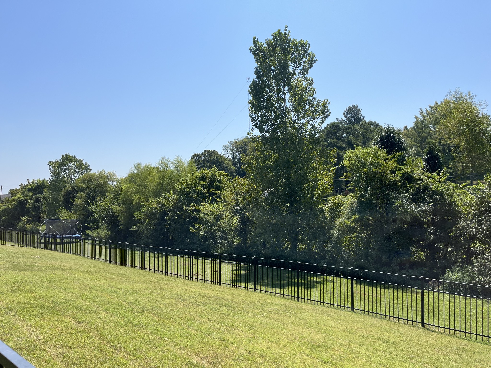 Large fenced backyard with lots of room past fence to tree line;