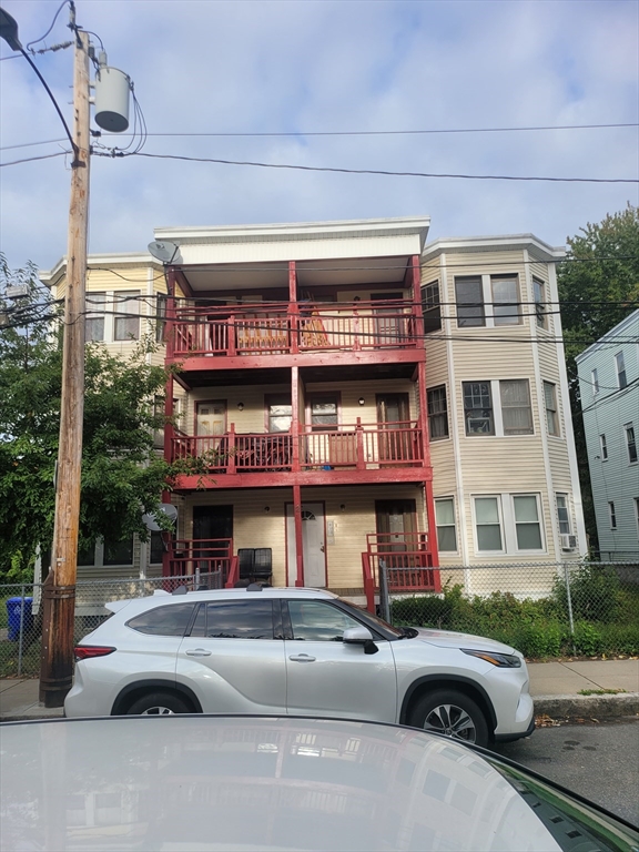 a front view of a multi story building