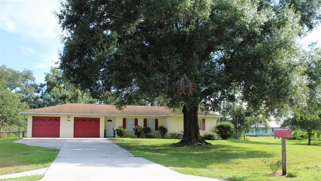 a front view of a house with a yard and trees