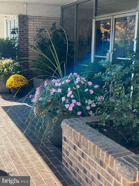 a vase of flowers sitting on a floor next to a yard