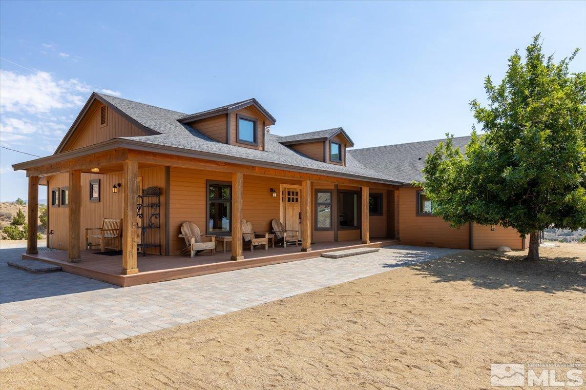 a porch with seating space