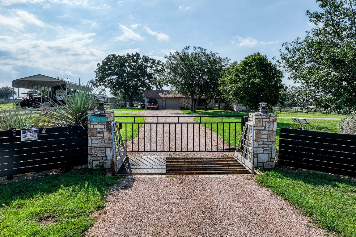 a side view of a garden with wooden fence