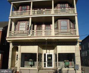 a view of a building with a balcony