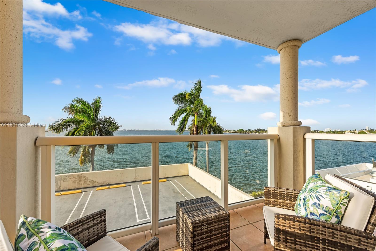 a view of balcony with furniture