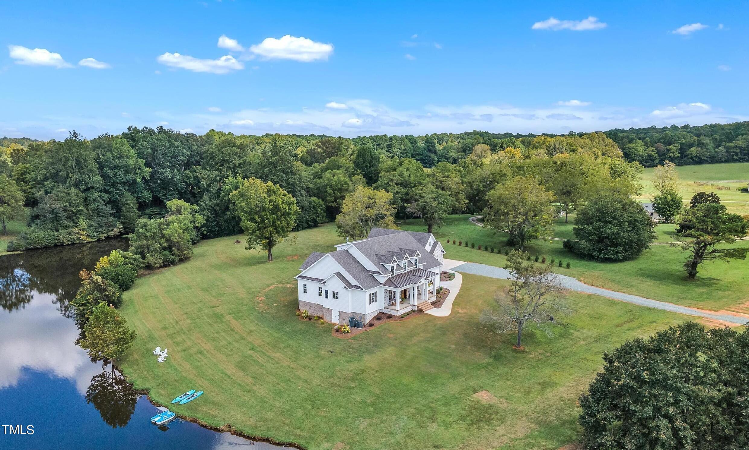 a view of a lake with a yard