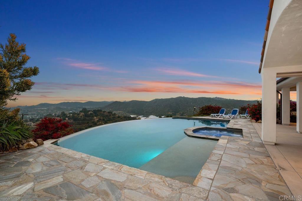 Twilight View of Pool and Spa