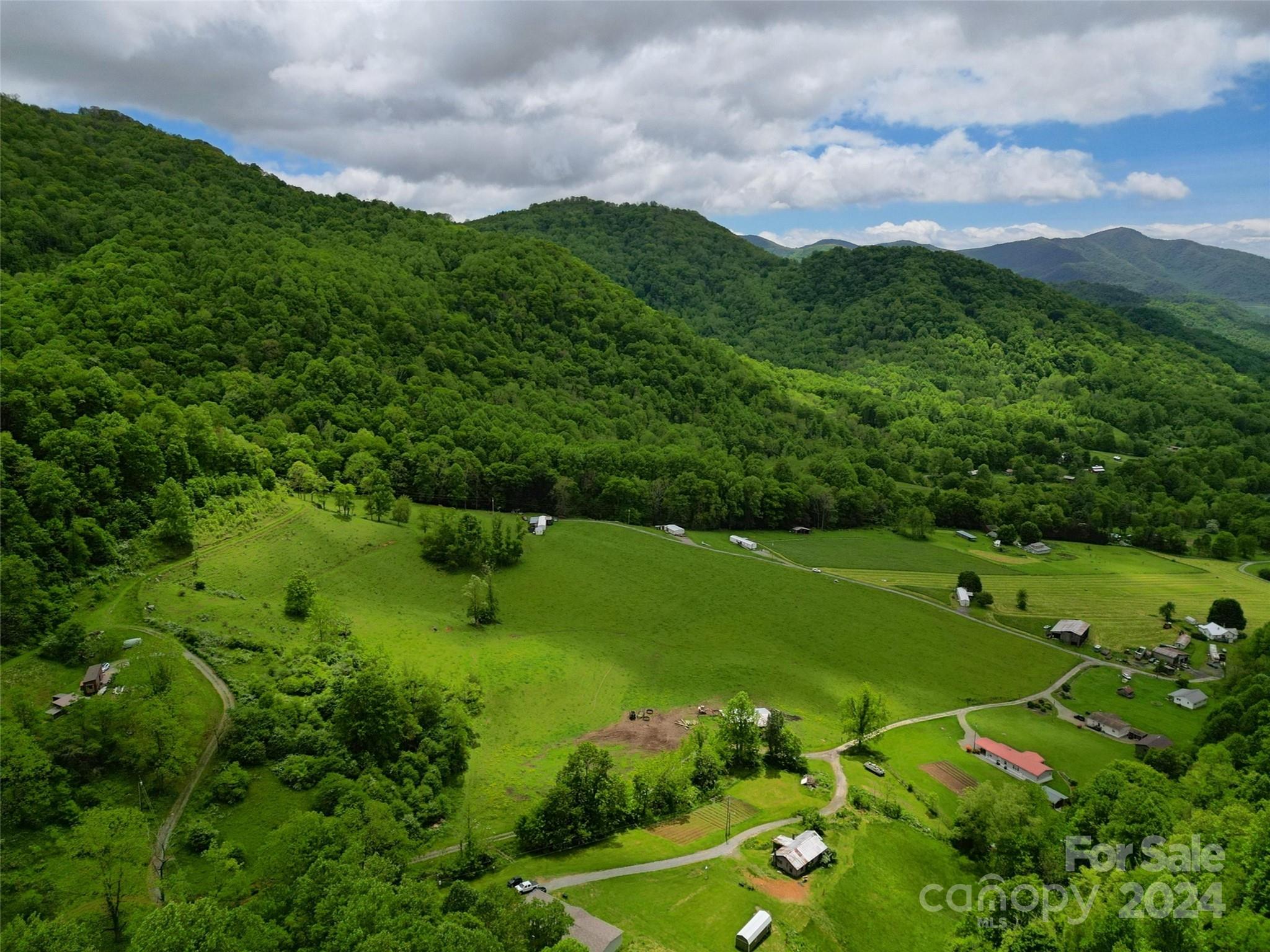 a view of a lush green field with clear sky