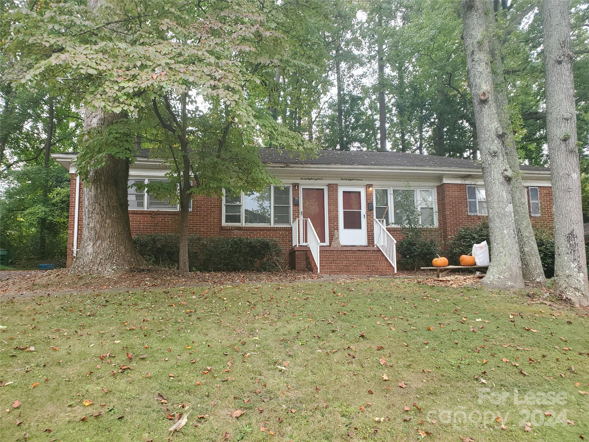 front view of a house with a patio