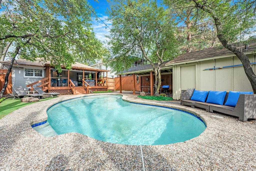 front view of a house with a patio