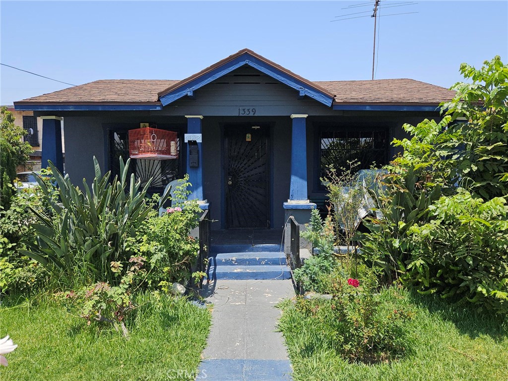 a front view of a house with plants