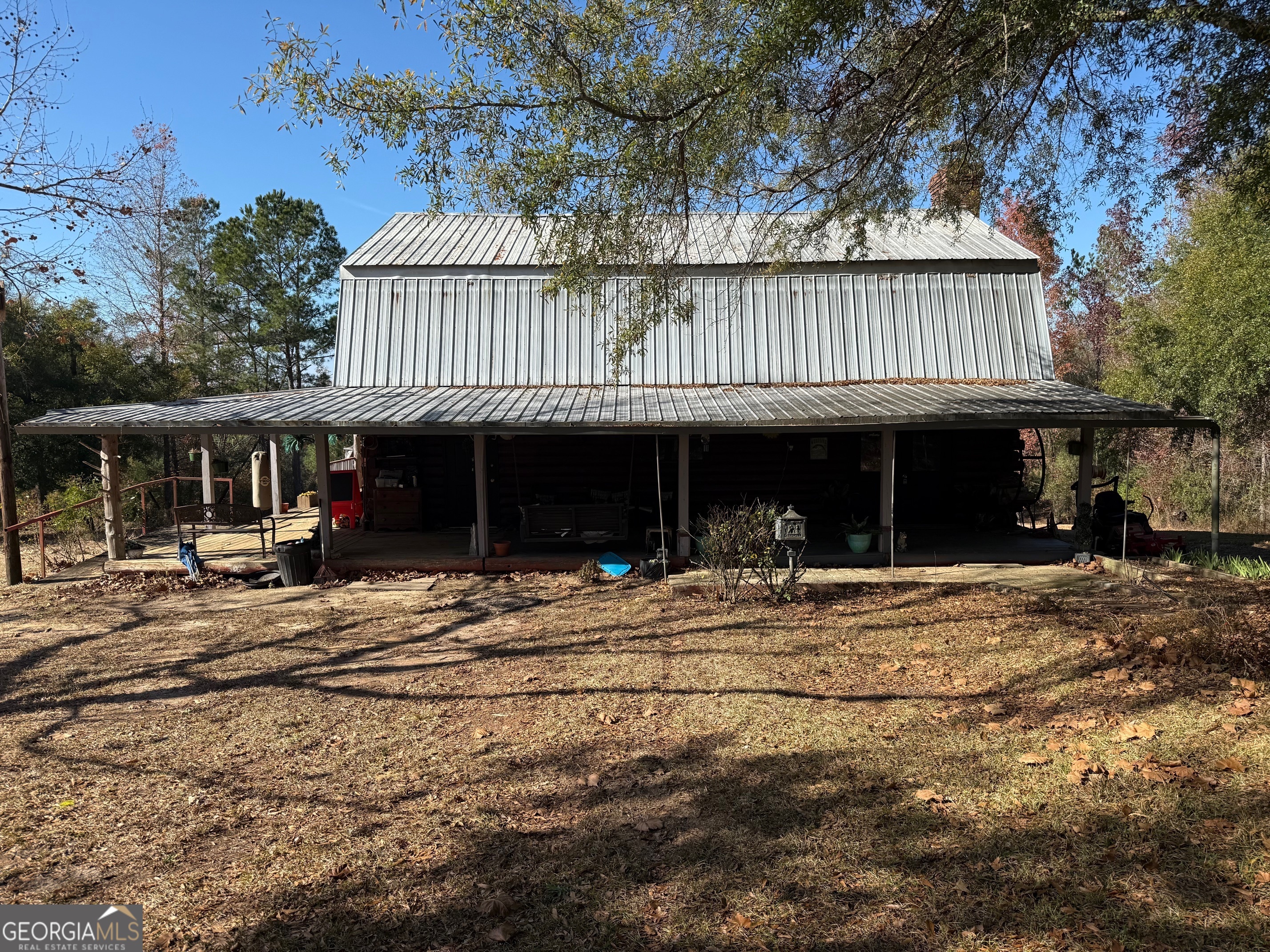 front view of a house with a patio