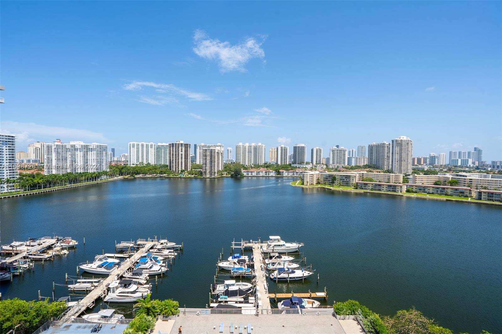 a view of a lake with a terrace