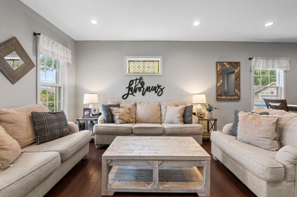 a living room with furniture and a couch