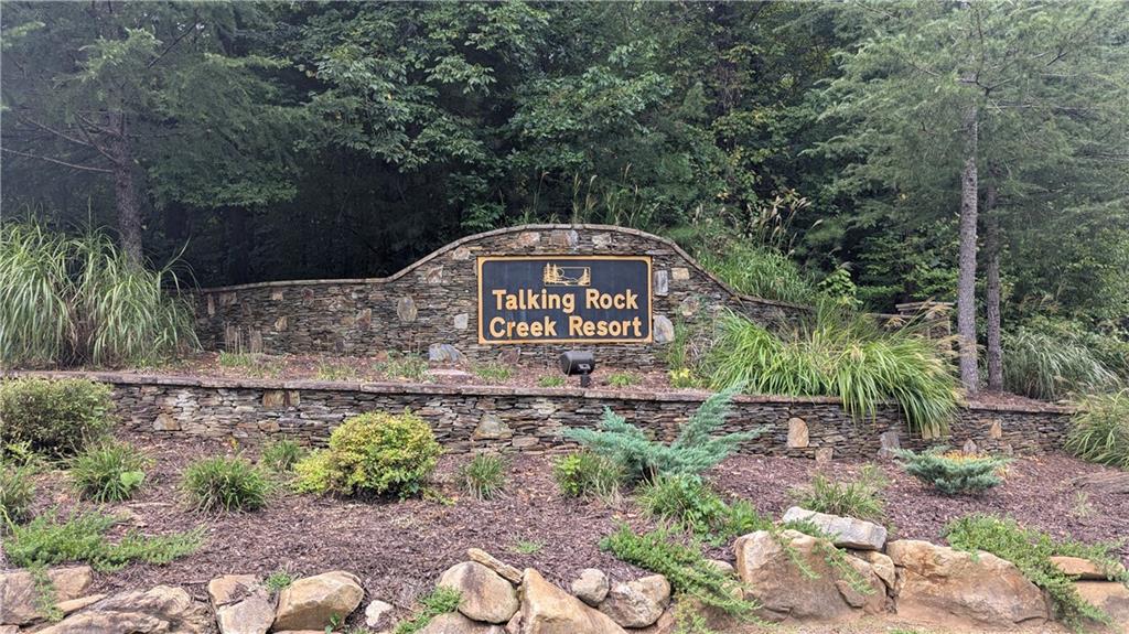 a view of a sign in a garden