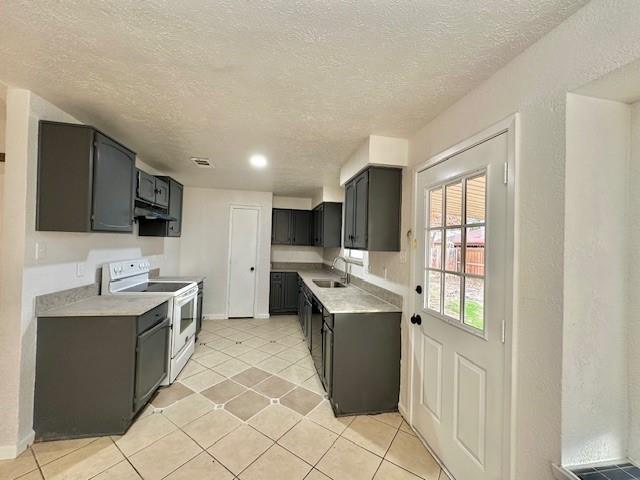 a kitchen with a sink a stove top oven a counter space and cabinets