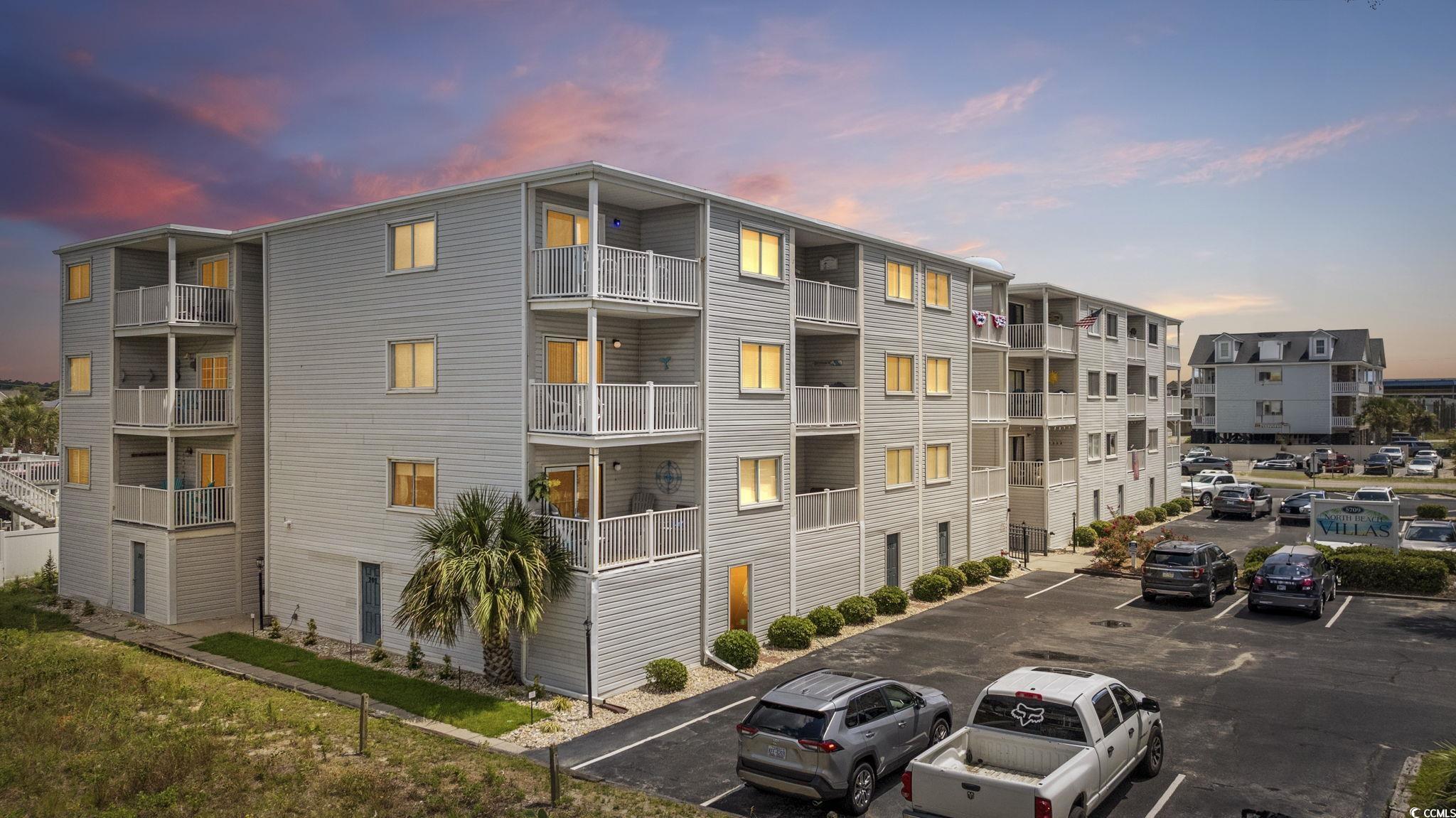 View of outdoor building at dusk