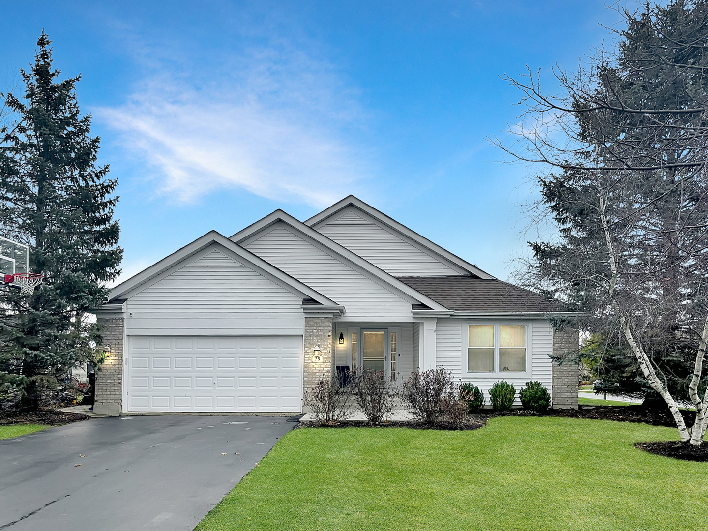 a front view of house with yard and green space