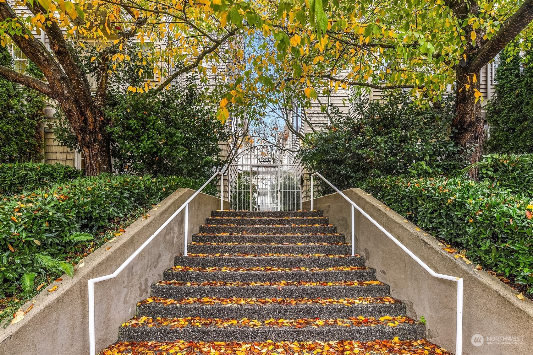 a view of entryway with lots of trees