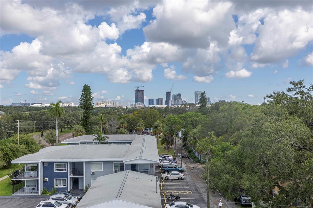 a view of a city from a balcony