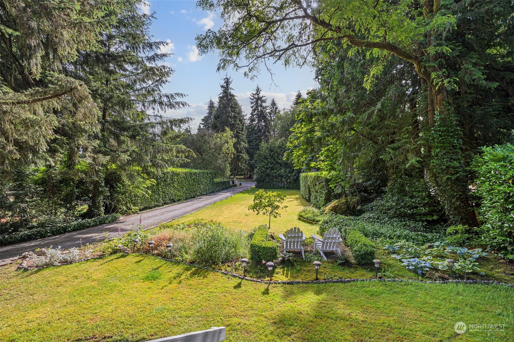 a view of a swimming pool with a yard