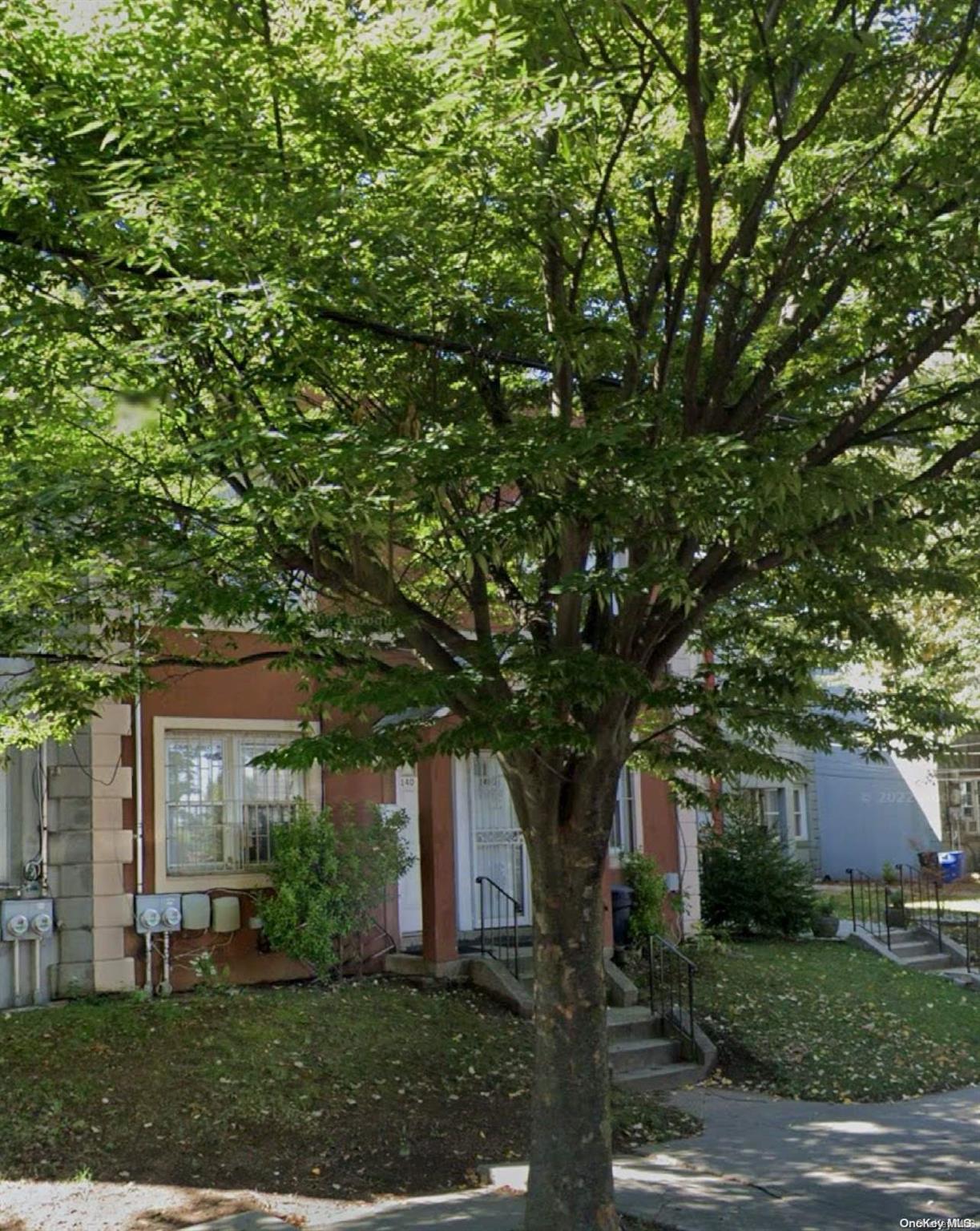 front view of a house with a tree